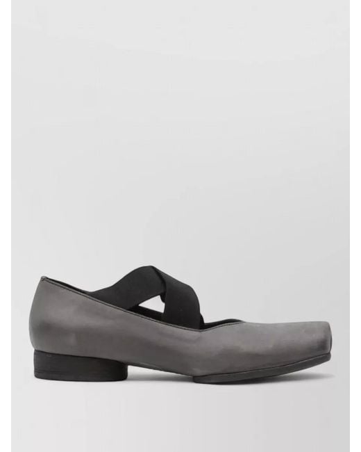 Uma Wang Black Leather Ballerina Shoes Square Toe Design