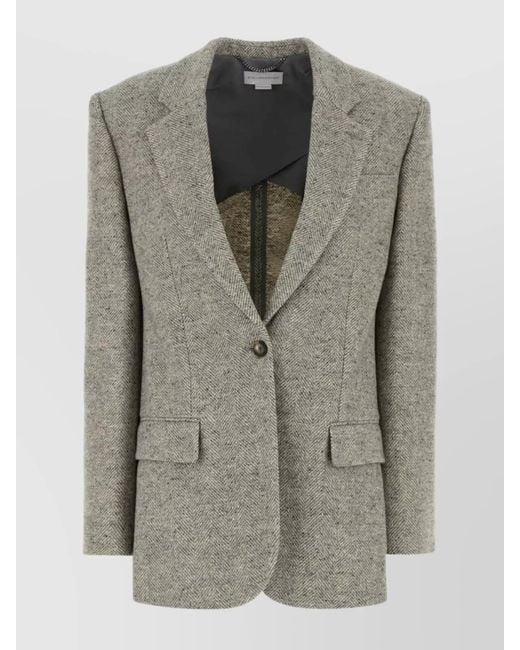 Stella McCartney Gray Embroidered Wool Blend Blazer With Notched Lapels