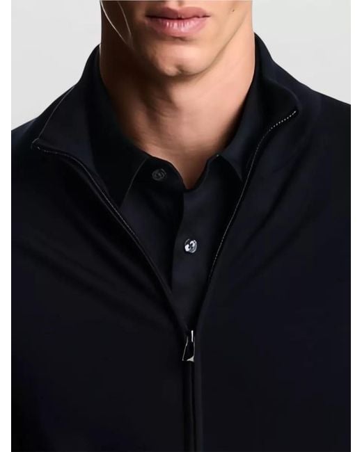 Emporio Armani Blue Cotton Shirt Casual Style Collared Zip Detail for men