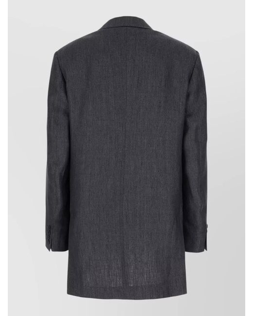 Max Mara Gray Linen Blazer Button Detailing Longline Silhouette