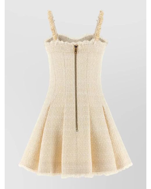 Balmain Natural Conchiglie Dress Pleated Skirt Sleeveless Square Neckline