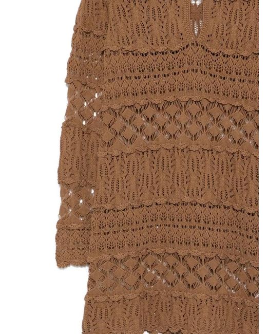 Semicouture Brown Alvina Cotton Dress Crochet Knit Ruffles