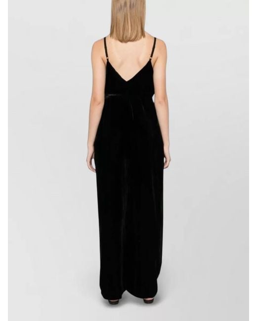 Gold Hawk Black Velvet Jumpsuit Deep Neckline Belted Waist