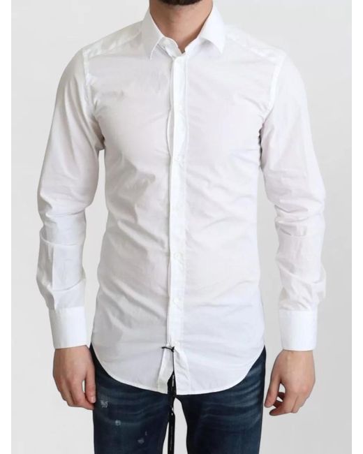 Dolce & Gabbana White Cotton Long Sleeve Formal Shirt for men