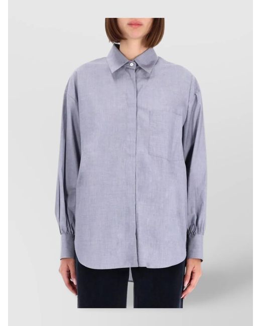 Aspesi Blue Cotton High Collar Regular-Fit Shirt