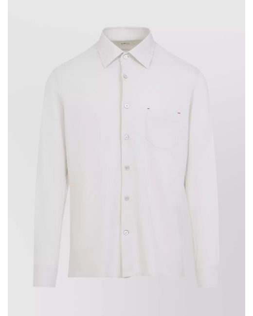 Kiton White Button-Down Collar Shirt With Front Pocket for men