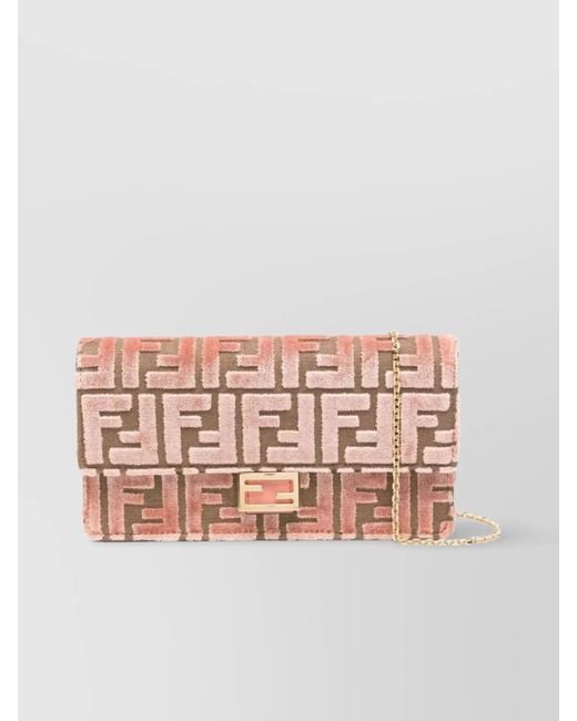 Fendi Pink Chain Strap Jacquard Velvet Baguette