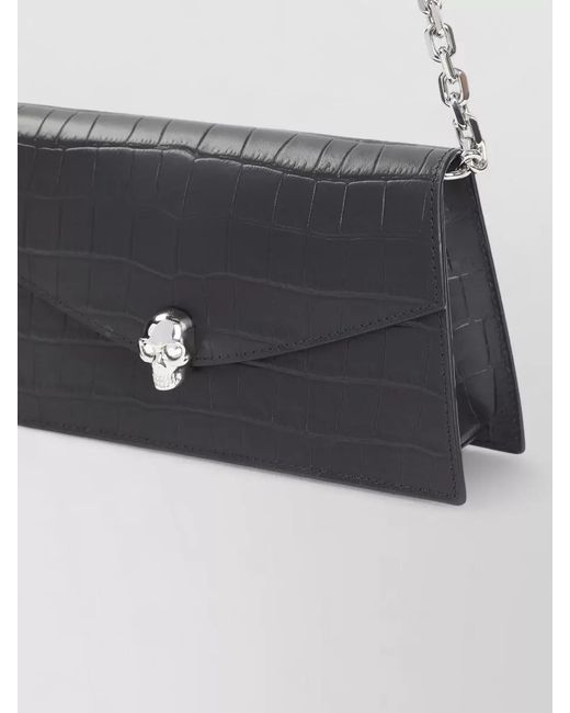 McQueen Gray Skull Mini Leather Clutch Bag