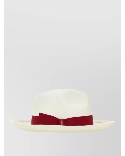 Borsalino White Straw Giulietta Hat Wide Brim Ribbon