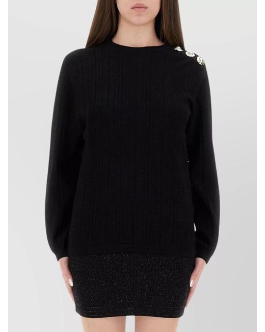 Balmain Black Jacquard Long-Sleeve Knit Top