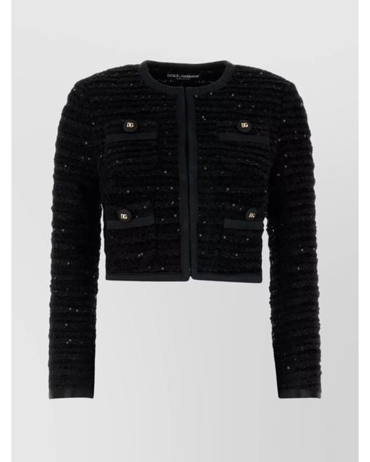 Dolce & Gabbana Black Silk Tweed Cropped Jacket
