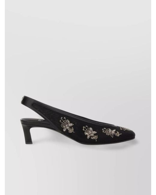 Fendi Black Embroidered Slingback Pumps