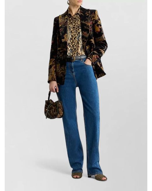 Etro Multicolor Silk Shirt Leopard Floral Placed Print