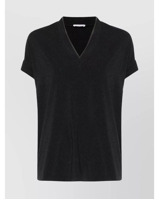 Brunello Cucinelli Black Cotton V-Neck Short-Sleeve T-Shirt
