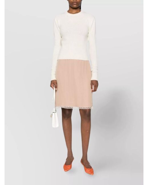 Gucci Natural Silk High-Rise Lace-Trim Midi Straight Skirt