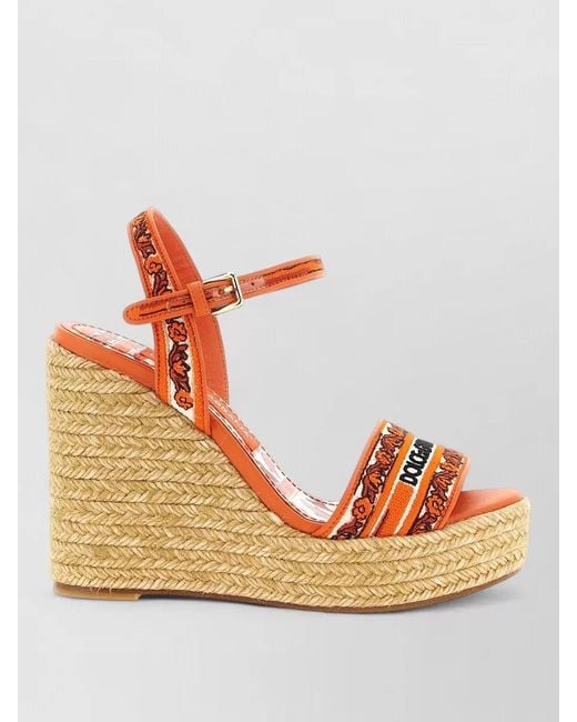 Dolce & Gabbana Multicolor Maiolica Wedges Braided Sole Embroidered Strap