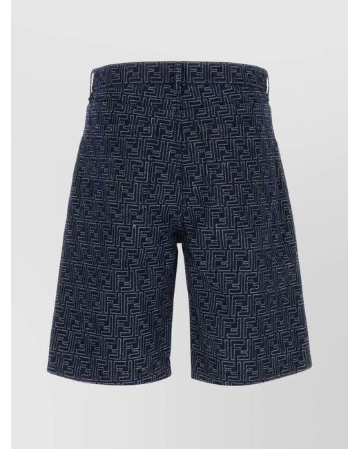 Fendi Blue Jacquard Denim Bermuda Shorts for men