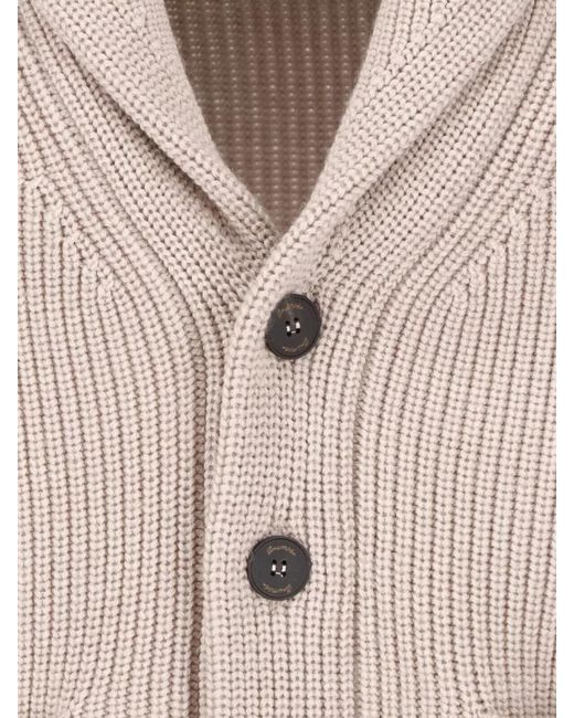 Drumohr Natural Shawl Collar Jacket Ribbed Hem Cuffs Pockets for men