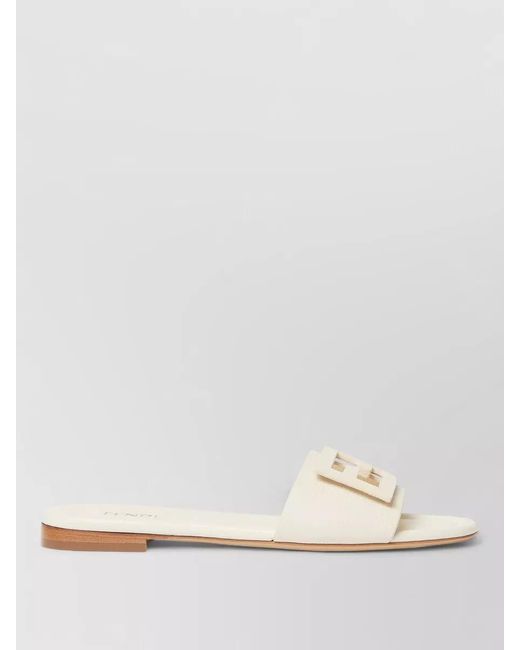 Fendi Natural Slides Ff Baguette Motif Flat Sole