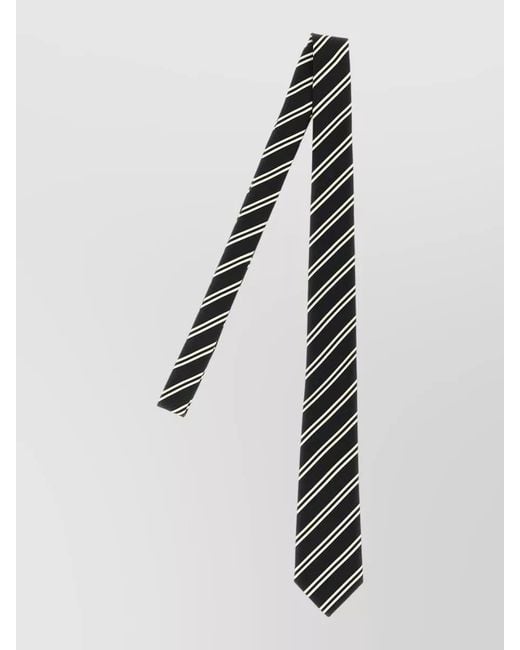 Saint Laurent White Silk Striped Tie for men