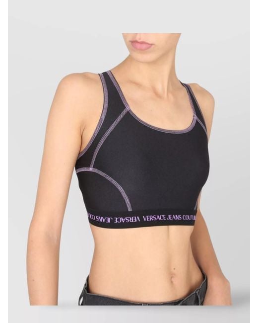 Versace Jeans Couture Blue Logo Band Cropped Tank Top