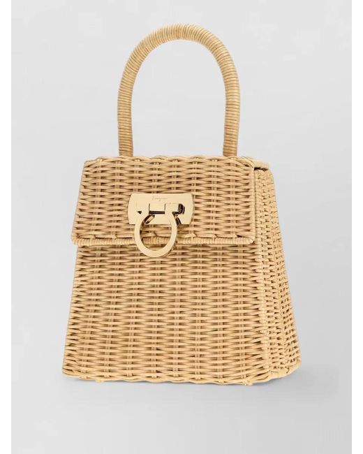 Ferragamo Natural Raffia Tote Handbag Tone Hardware