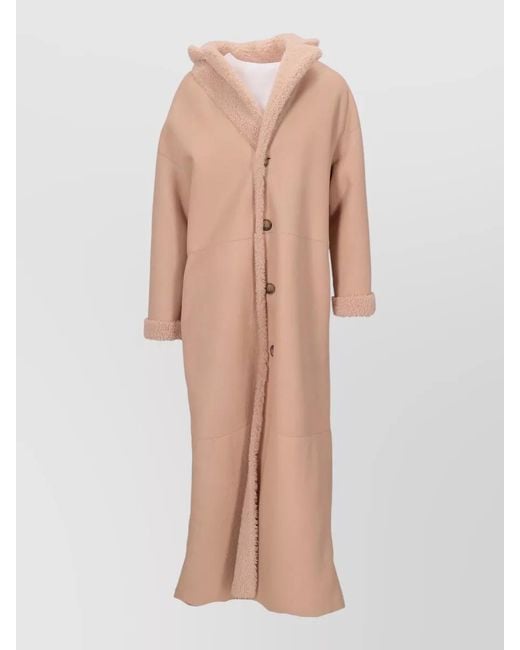 LA ROSE Pink Hooded Reversible Long Shearling Coat