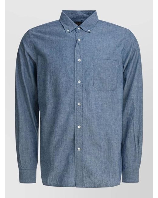 Beams Plus Blue Shirt Button Down Collar Long Sleeves Pocket for men