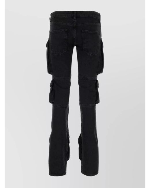 The Attico Black Denim Low-Rise Slim Cargo Jeans