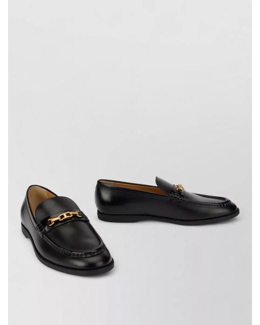 Tod's Black Calfskin Loafers Mask Detail T Buckle