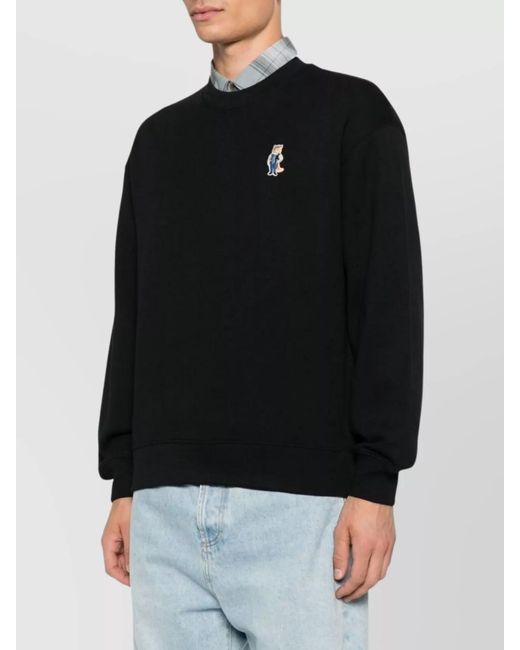 Maison Kitsuné Black Cotton Comfort-Fit Crewneck Sweatshirt for men