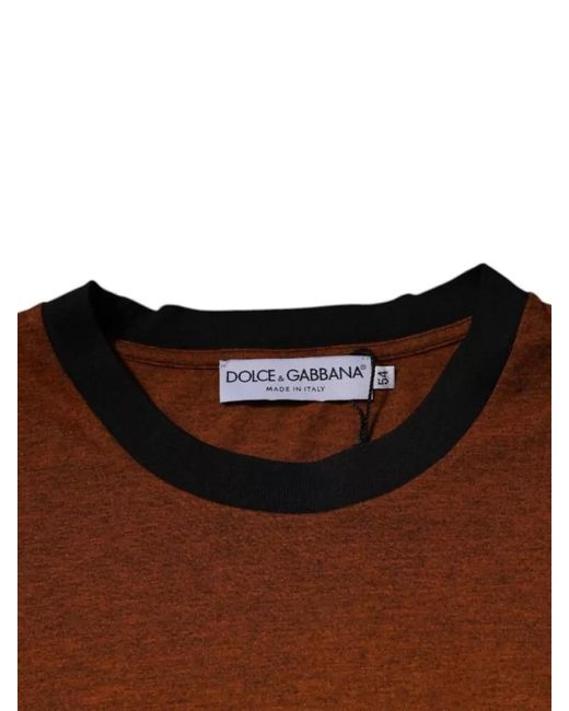 Dolce & Gabbana Brown Cotton Logo-Embroidered Crew-Neck T-Shirt for men