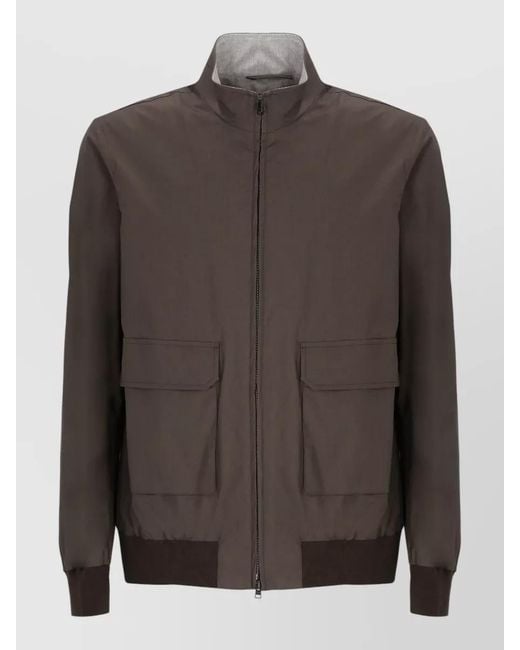 Herno Brown Cotton High-Neck Long-Sleeve Single-Breasted Jacket for men