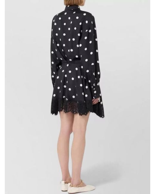 Sportmax Blue Polka Dot Silk Twill Lace Shirt Dress