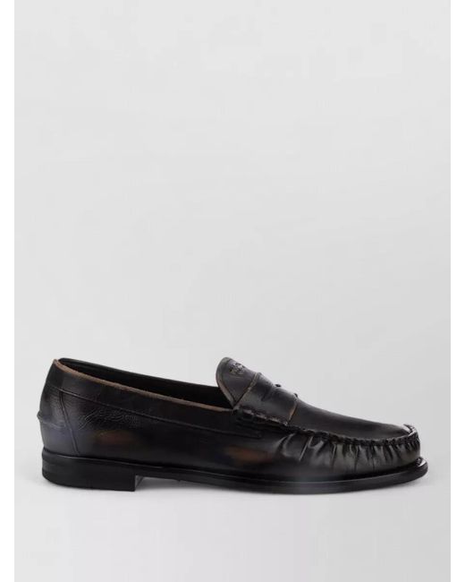 Prada Black Leather Loafers Moccasin Stitching Round Toe for men