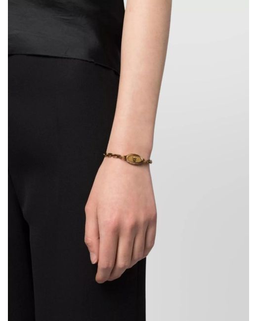 McQueen Metallic Cuban Link Chain Bracelet With Skull Detail
