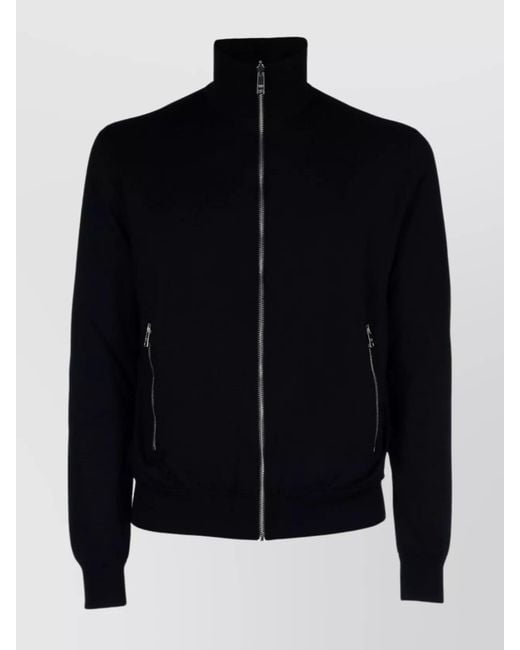 Prada Black Knitwear With Front Pockets And High Collar for men