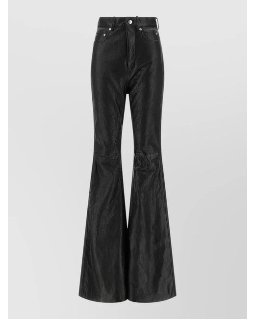 Rick Owens Black Lamb Leather Flared Trousers