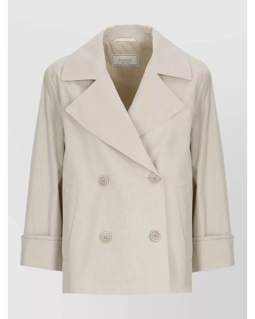 Peserico Natural Short Trench Coat Double Breasted Wide Lapels