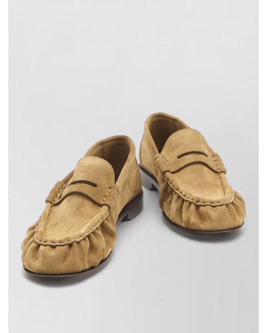 Saint Laurent Natural Signature Suede Loafers Round Toe Design