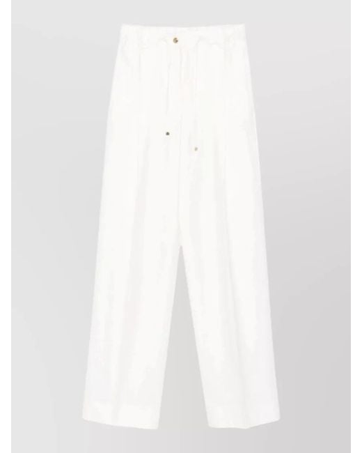 Moncler White Wide Leg Pants Adjustable Waistband Pleats