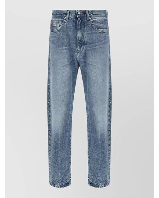 Versace Blue Cotton Studded Straight-Leg Jeans for men