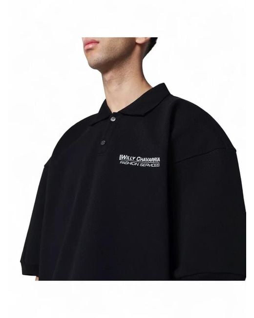 Willy Chavarria Black Oversized Polo Shirt Short Sleeves Collar for men
