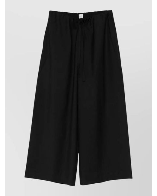 Totême Black Wool Drawstring Wide-Leg Trousers