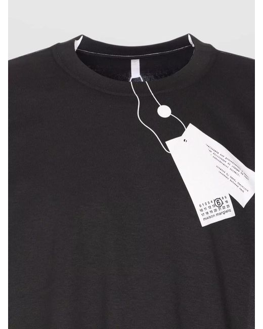 MM6 by Maison Margiela Black Cotton Logo Print Relaxed Fit T-Shirt for men