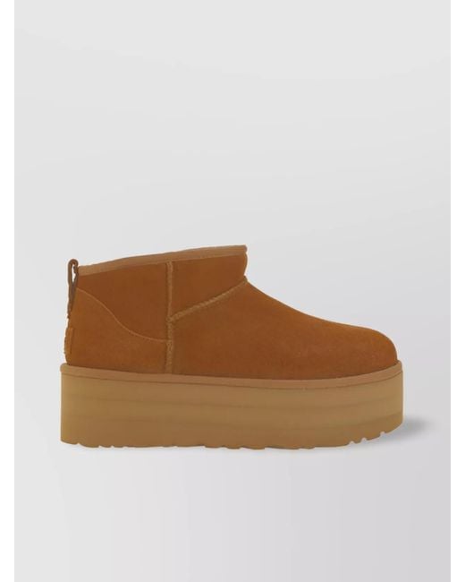 Ugg Brown Suede Leather Platform Ankle Boots