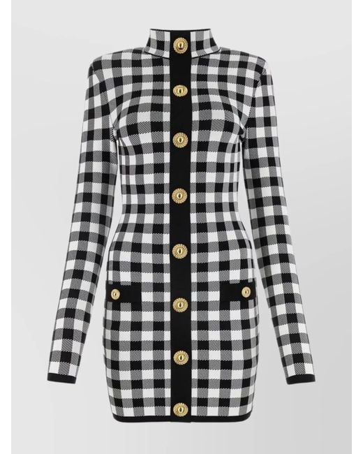 Balmain White Checked Knit Dress