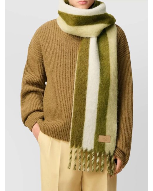 AMI Green Striped Wool Scarf