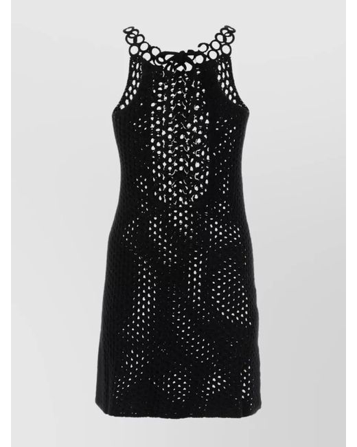 Chloé Black Wool Crochet Mini Dress