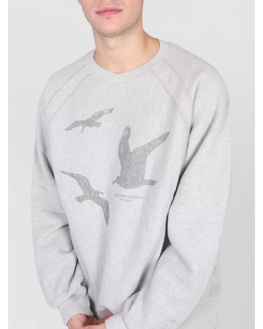 Engineered Garments Gray Crewneck Sweatshirt Bird Print Raglan Sleeves for men